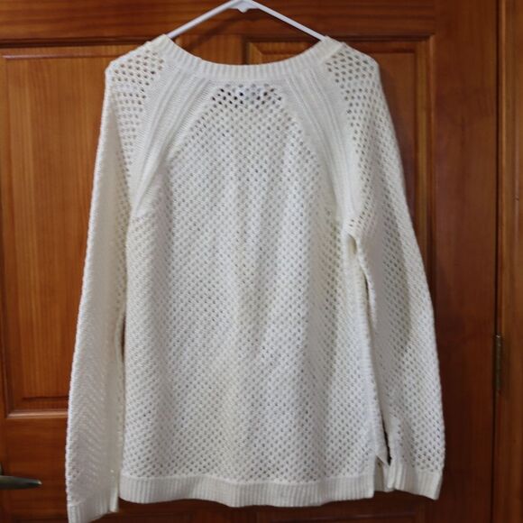Old Navy White Open Knit Pullover Crewneck Sweater Large Lightweight Top - Picture 6 of 9